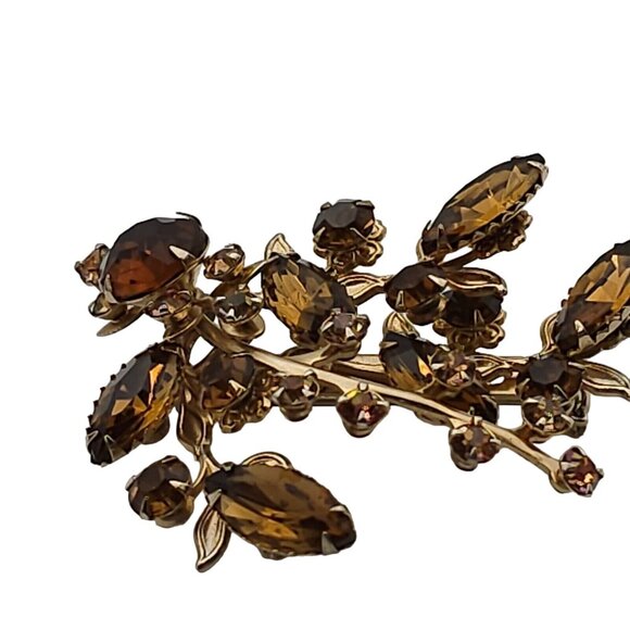 VTG Brooch 2PC Gold Tone Floral Root Beer Antique Style Art Deco WhimsyGoth Pin - Picture 9 of 16